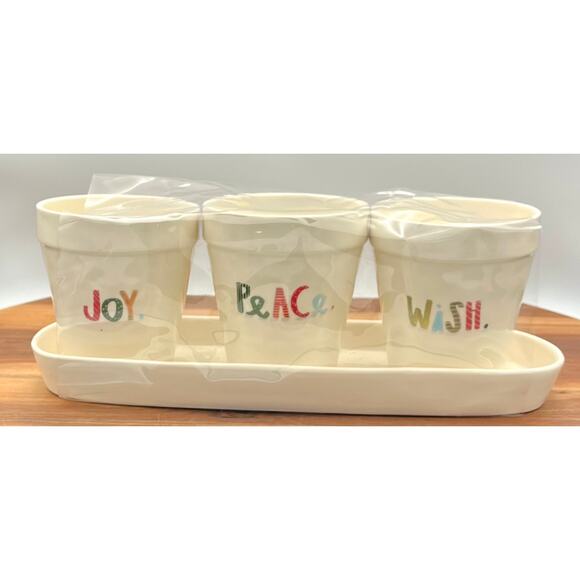 Rae Dunn Artisan Christmas Holiday Planter Gift Set 2017 Wish Peace Joy - Picture 1 of 8